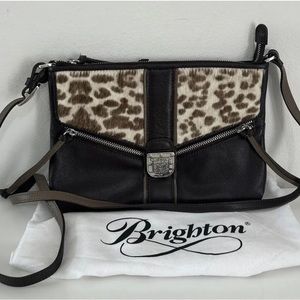 BRIGHTON FASHIONISTA DIVA Calf Hair & Leather Organizer Crossbody Shoulder Bag